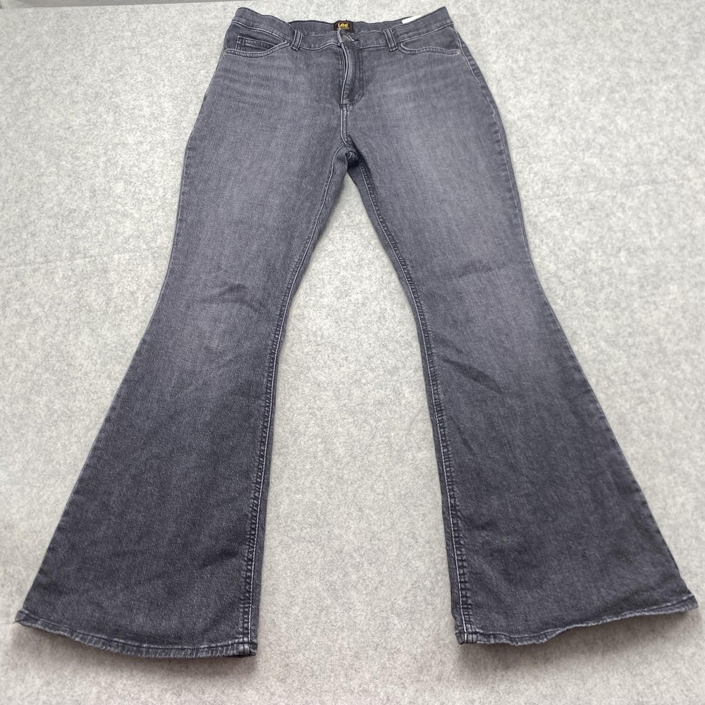 Lee Flare Jeans Womens 12 Short (31x30) Gray Charcoal High Rise Stretch Denim
